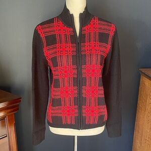Vintage Pendleton Black Red Knit Sweater Zip Mock Neck Silk Angora Cashmere Sz S